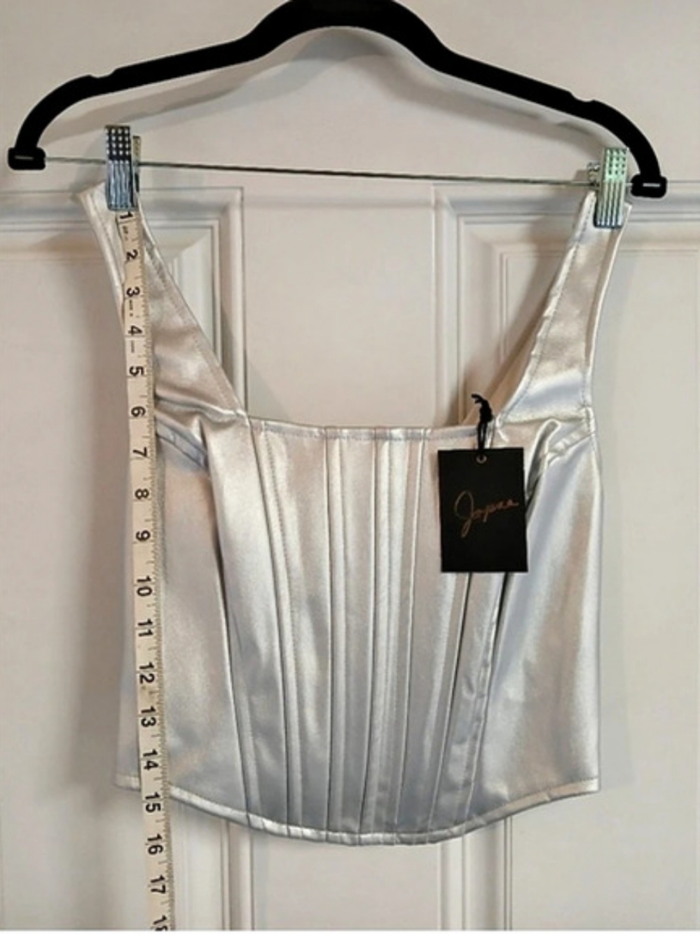 J. Reneé Satin Corset Crop Top in Silver NWT